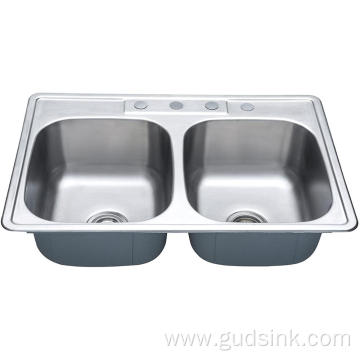 33''22'' 18 gauge double bowl pressed sink